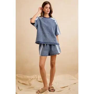 Washed Denim Side Lace Drawstring Set