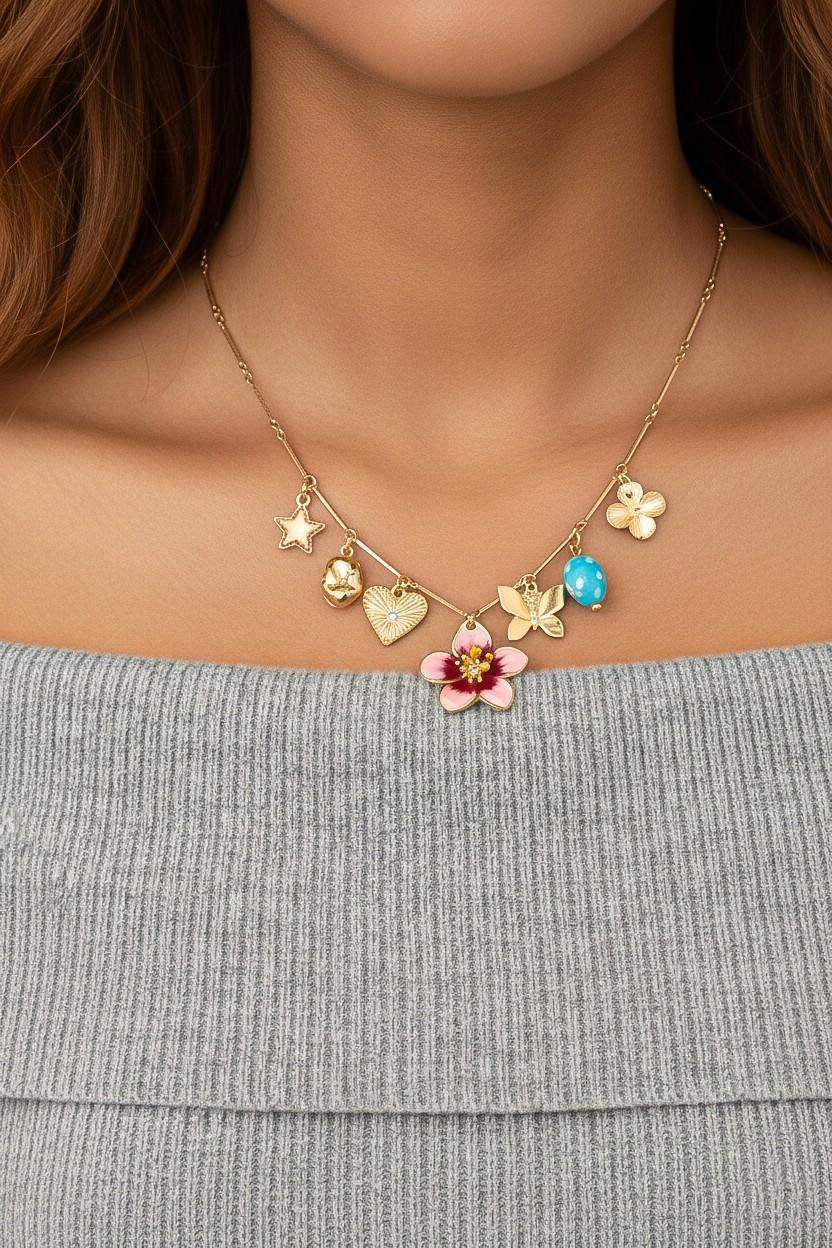 Blooming Meadow Charm Necklace Floral
