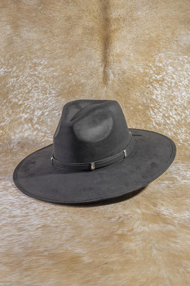 Black Wide Brim Belt Strap Buckle Fedora
