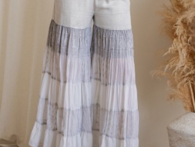 Tiered Emb Lace Wide-leg Palazzo Pants
