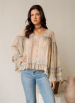 Dreamy Sheer V-neck Ruffled Button-front Top