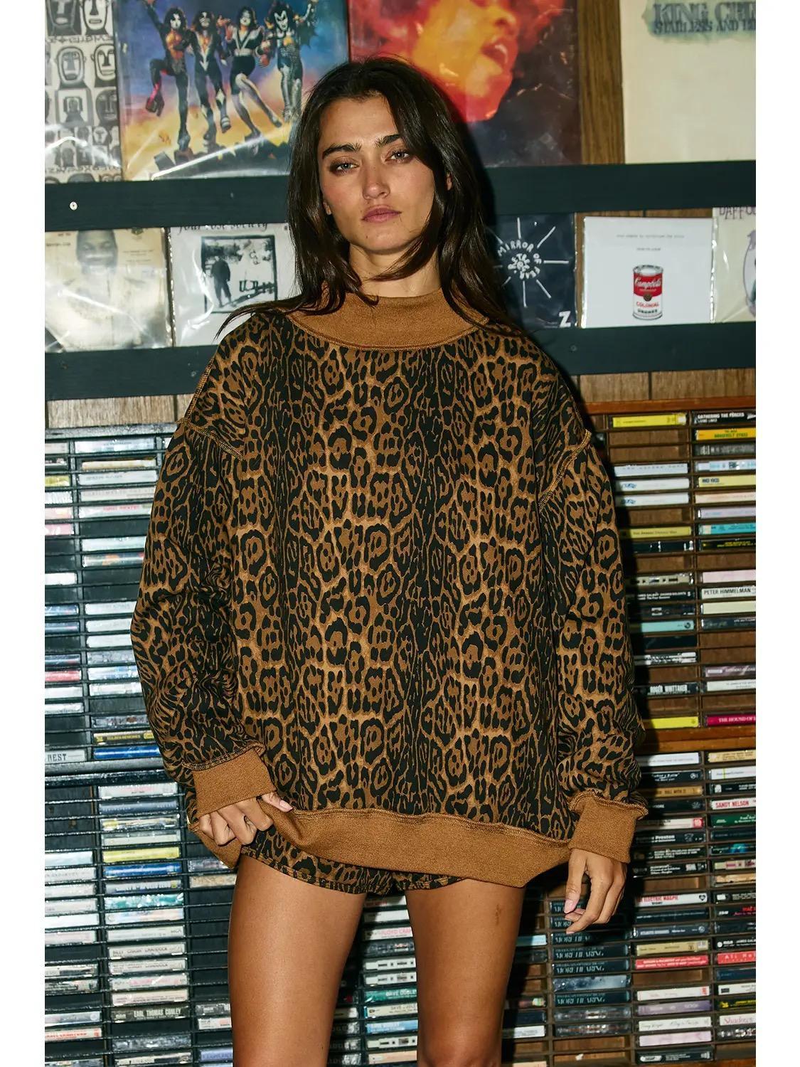 Cheetah Patterned Mock Neck