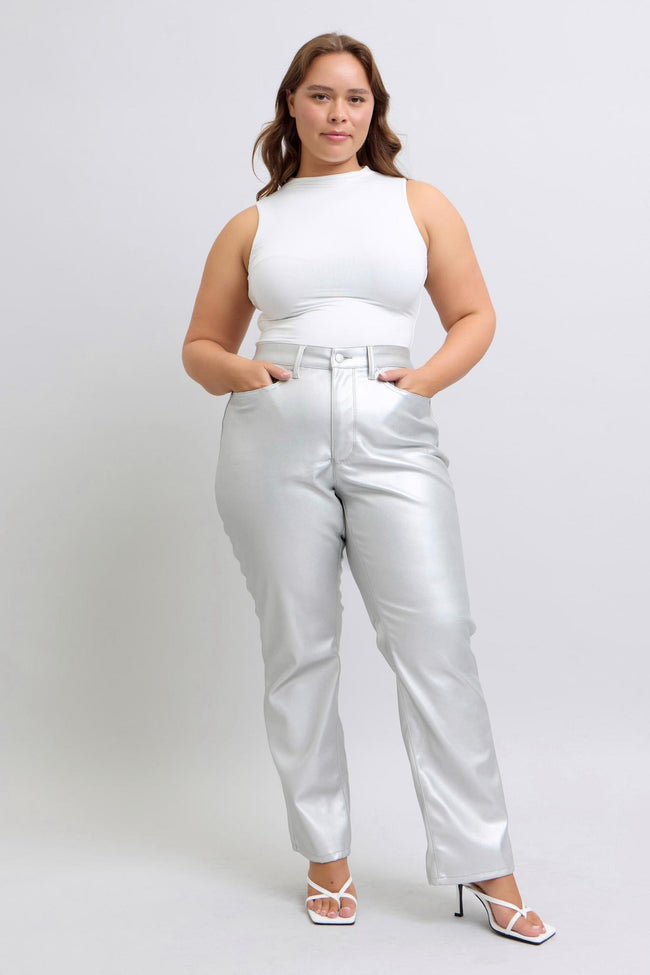 Hw Tummy Control Silver Faux Leather Straight
