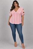 Plus Size Contrast Trim V-neck Peplum Top