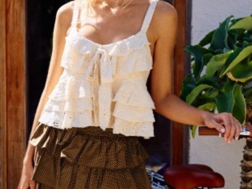 Jacquard Jersey Cami Top With Ruffle Details
