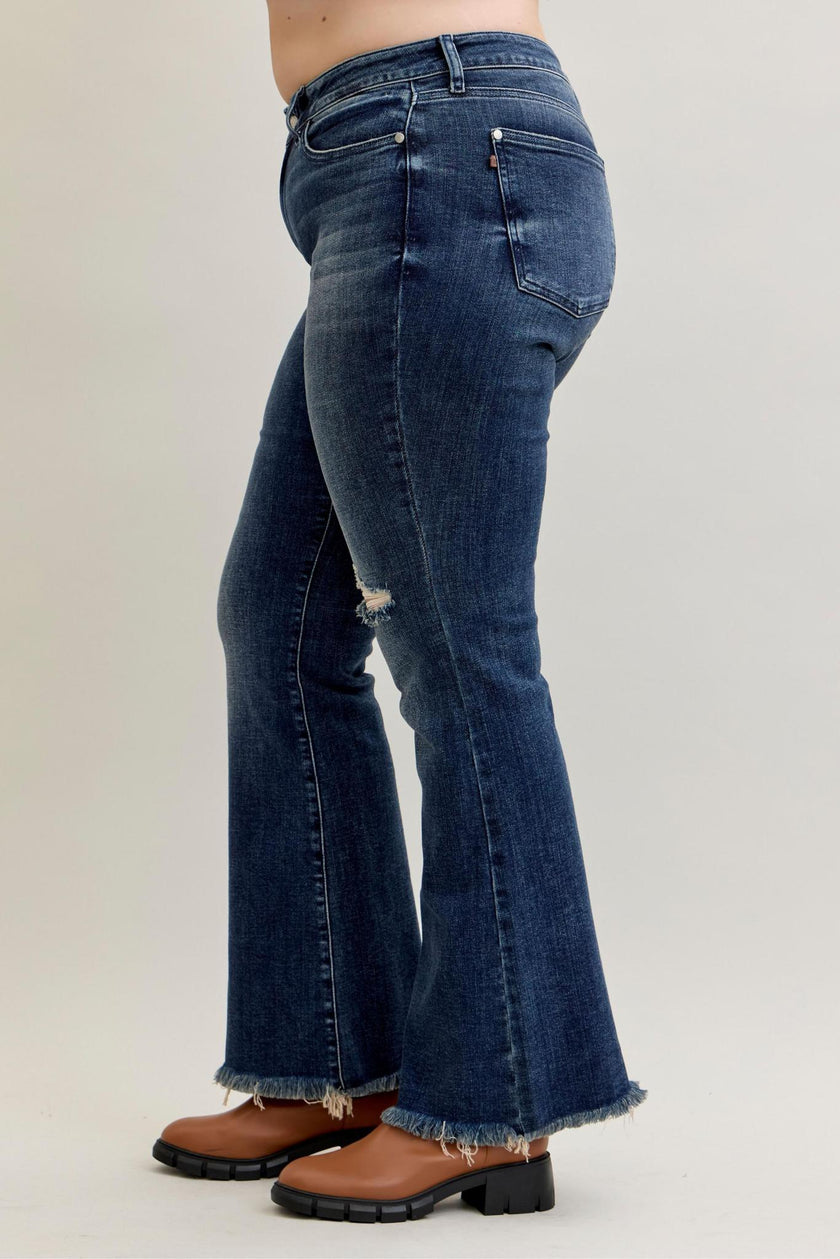 Flare Destroy Fray Hem Jeans