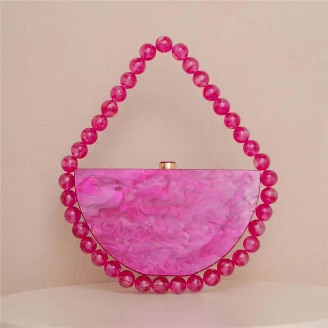 Pearlescent Acrylic Half Moon Beaded Evening Bag