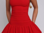 Off Shoulder Strapless Bubble Hem Mini Dress