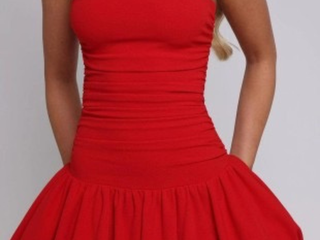 Off Shoulder Strapless Bubble Hem Mini Dress