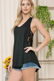 V-neck Sleeveless Top With Side Lace Detail