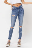 MID RISE DISTRESSED PAINT SPLATTER SKINNY JEANS
