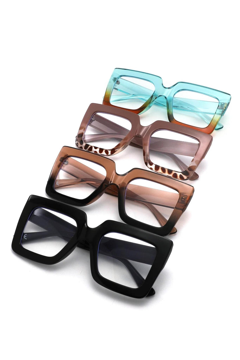 Oversized Square Bluelight Blocking Sunglasses-PINK/ANI PRINT