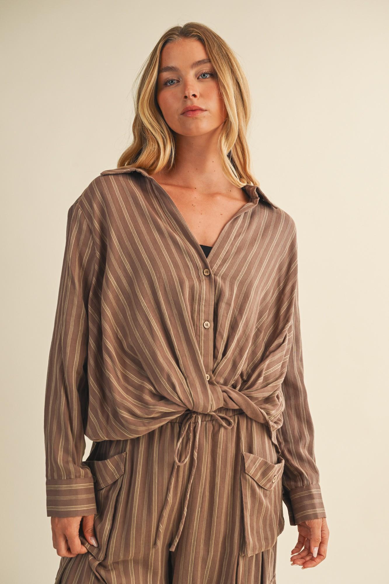 Vertical Stripe Twist Front Shirt