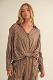 Vertical Stripe Twist Front Shirt