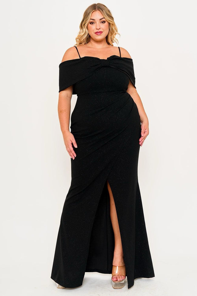 Plus Size Glitter Bow Front Maxi Dress