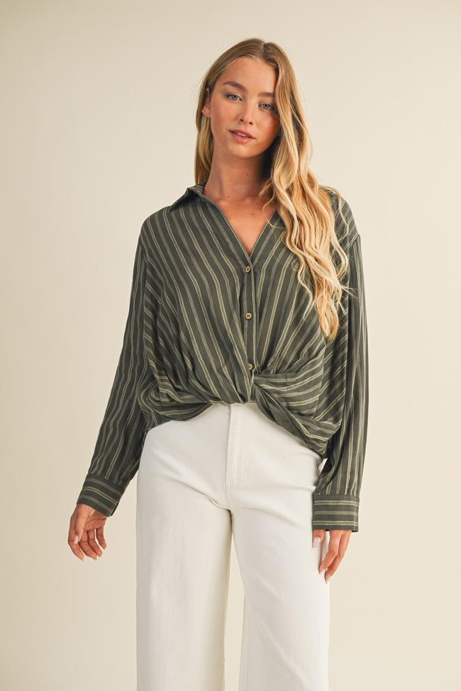 Vertical Stripe Twist Front Shirt