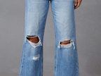 High Waist Tie-dye Distressed Wide Leg Jeans