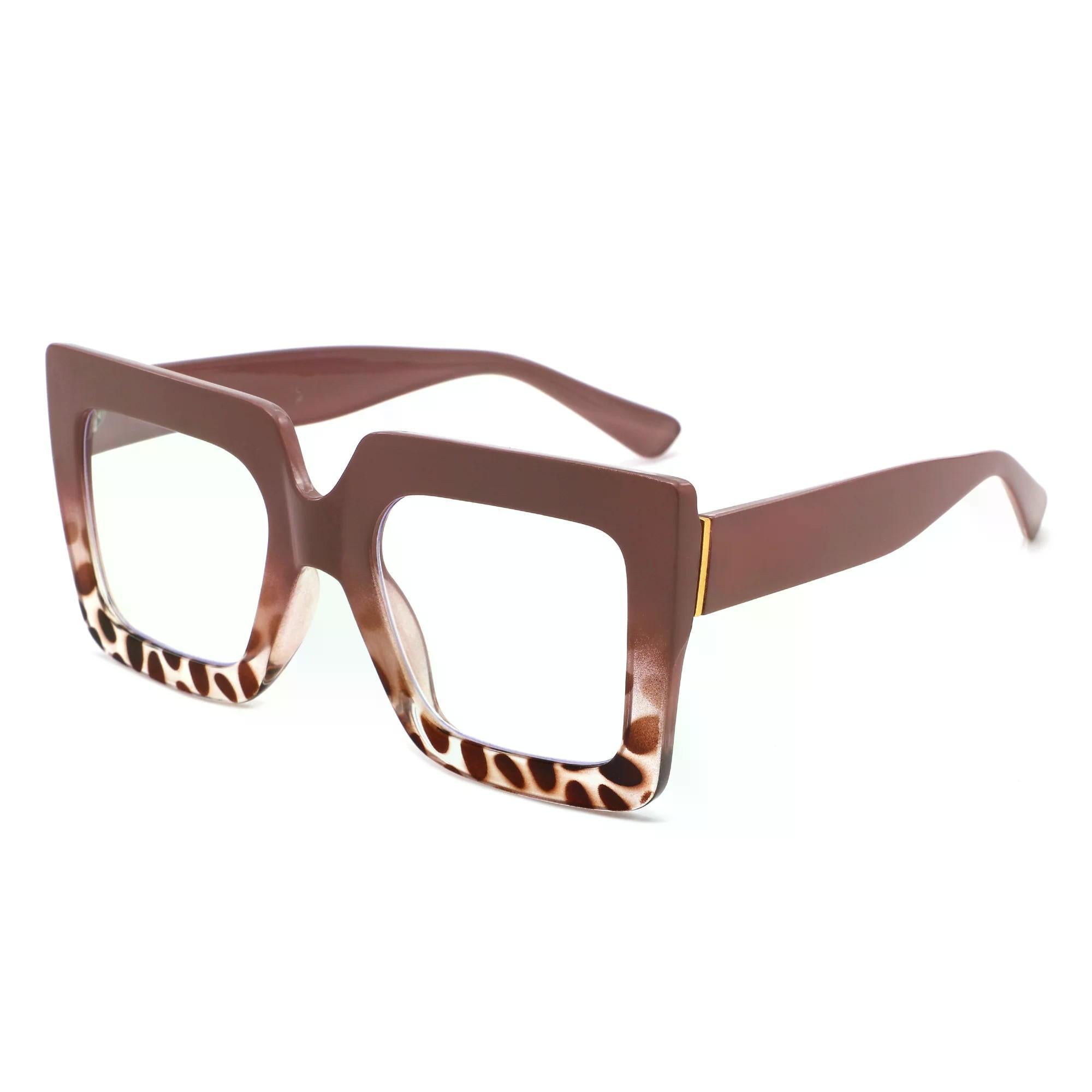 Oversized Square Bluelight Blocking Sunglasses-PINK/ANI PRINT