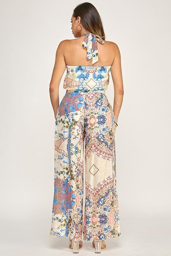 Halter Top & Pants Set - BLUE MULTI