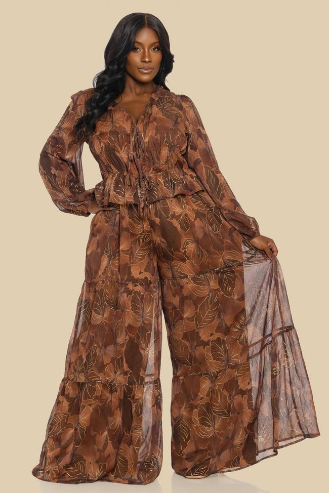Plus Size Front Tie Detail Tiered Jumpsuit
