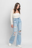 90'S VINTAGE SUPER HIGH RISE DISTRESSED FLARE JEAN
