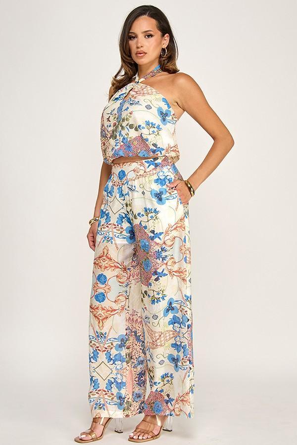 Halter Top & Pants Set - BLUE MULTI