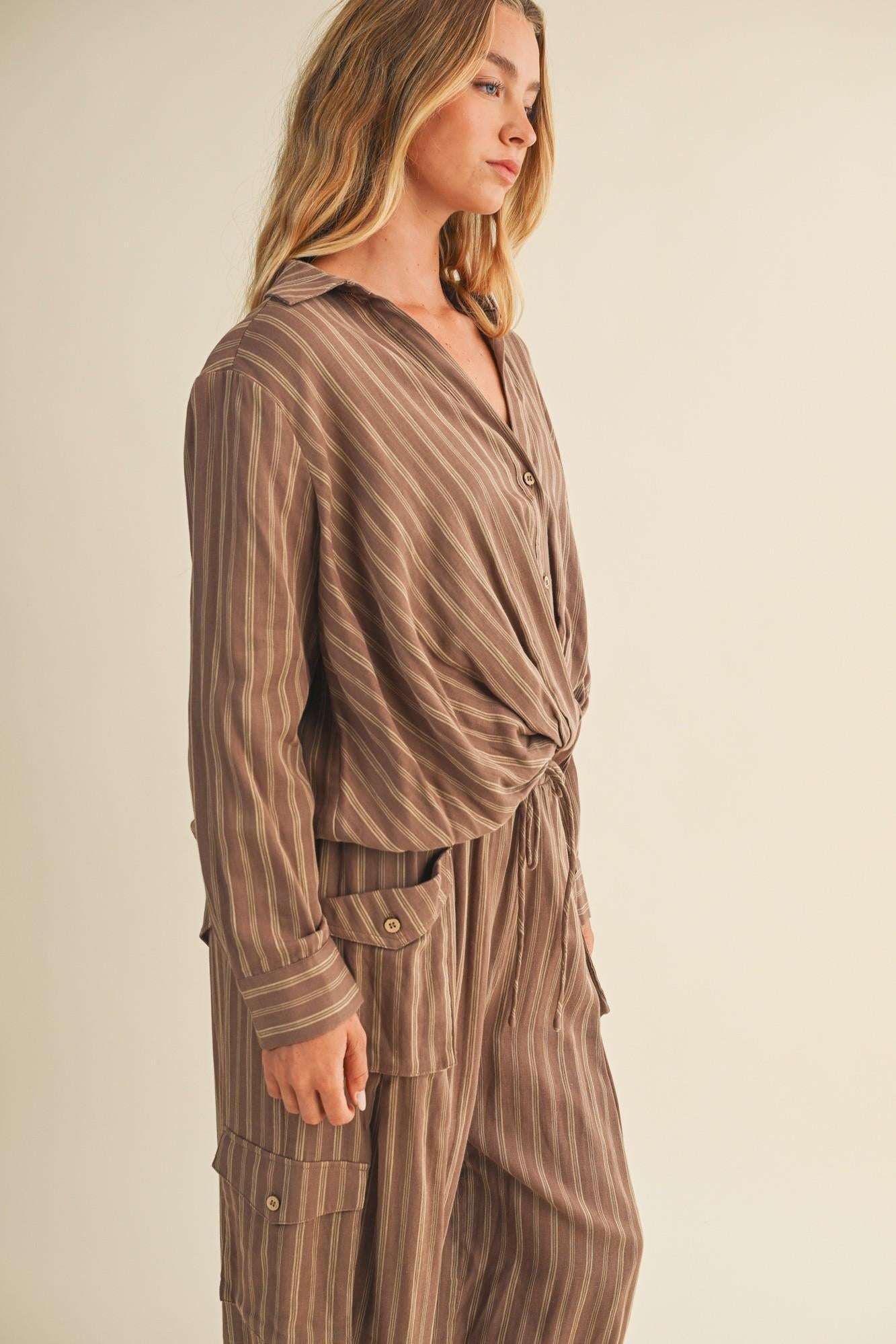 Vertical Stripe Twist Front Shirt