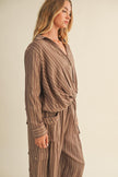 Vertical Stripe Twist Front Shirt