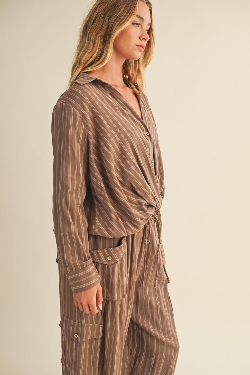 Vertical Stripe Twist Front Shirt
