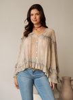 Dreamy Sheer V-neck Ruffled Button-front Top