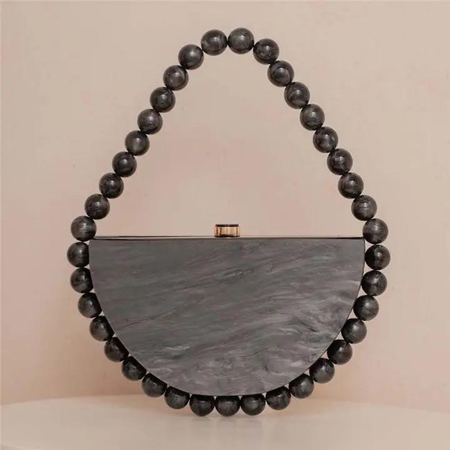 Pearlescent Acrylic Half Moon Beaded Evening Bag